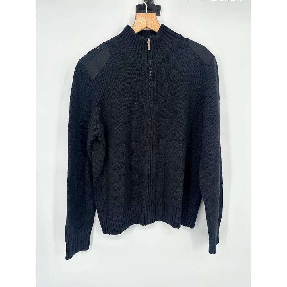 Lauren Ralph Lauren Women Black Full Zip Sweater Shoulder Patch Old Money XL